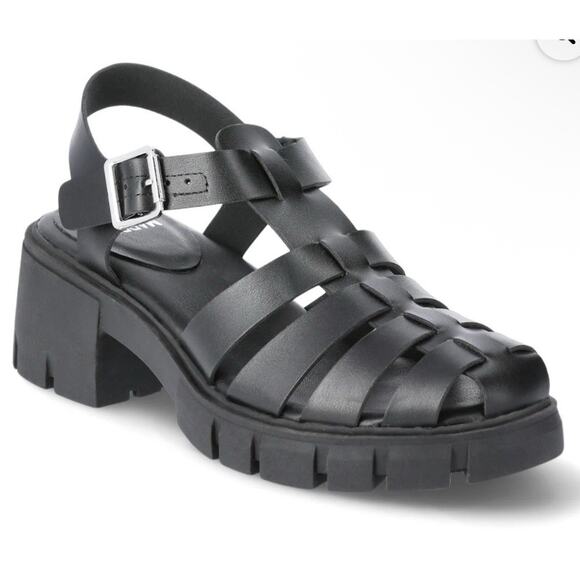 Steve Madden NYC Womens Genesis Fisherman Sandals Size 11 Chunky Heel Black Y2K - Picture 1 of 5